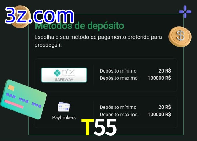 O cassino T55 oferece uma grande variedade de métodos de pagamento
